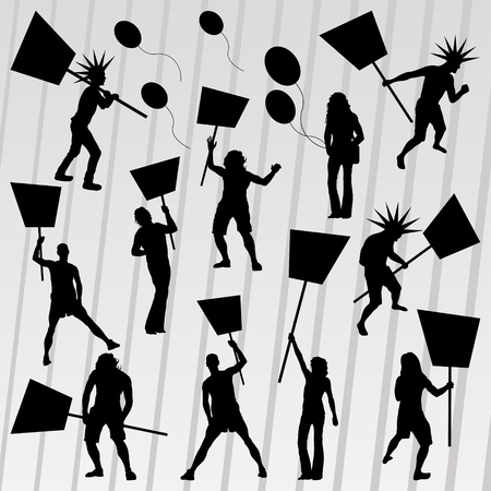 Protesters crowd silhouettes collection background illustration vectorのイラスト素材