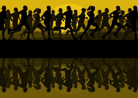 Marathon runners people silhouettes illustration vector collectionのイラスト素材