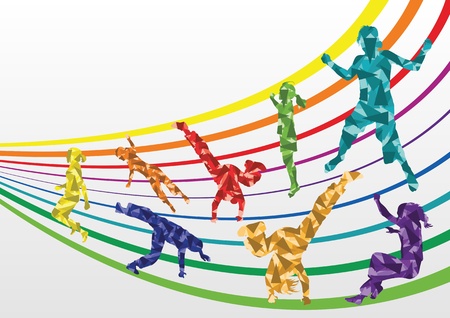 Colorful jumping children silhouettes illustration collection background vectorのイラスト素材