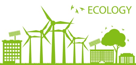 Green Eco city ecology vector background concept with wind generatorsのイラスト素材