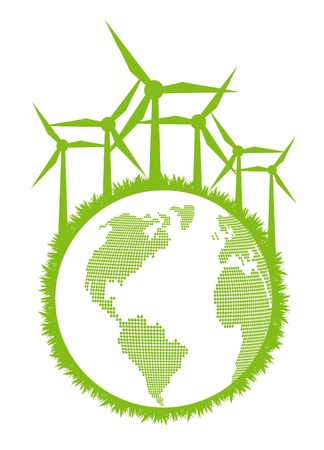 Ecological planet vector background with wind generatorsのイラスト素材