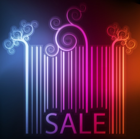 Neon abstract lines design on dark background , barcode concept for saleのイラスト素材
