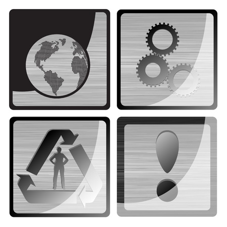 Gear and globe metalic vector iconのイラスト素材
