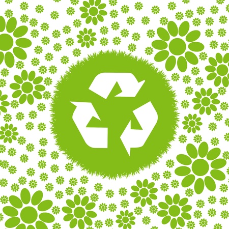 Green and clean ecology earth globe concept vector background with flowers around itのイラスト素材