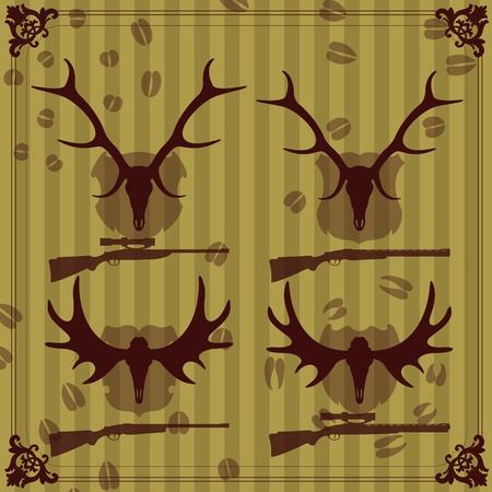 Deer and moose horns hunting trophy illustration collection background vectorのイラスト素材