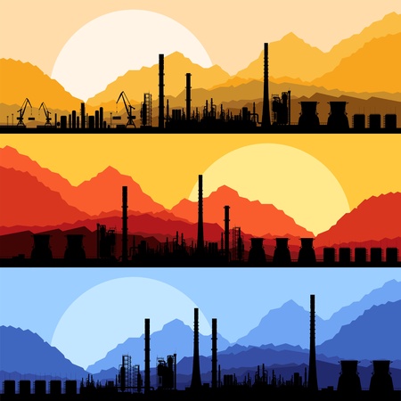 Industrial oil refinery factory landscape illustration vectorのイラスト素材