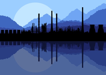 Industrial oil refinery factory landscape illustration vectorのイラスト素材