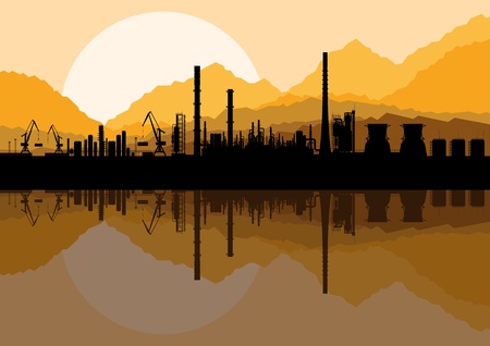 Illustration pour Industrial oil refinery factory landscape illustration vector - image libre de droit