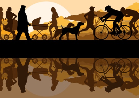 Marathon runners in wild nature mountain landscape background illustration vectorのイラスト素材