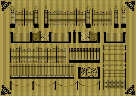 Vintage gate and street fence illustration collection background vectorのイラスト素材