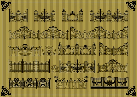Vintage gate and street fence illustration collection background vectorのイラスト素材