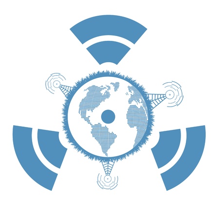 Modern earth in a web of satellites vector backgroundのイラスト素材