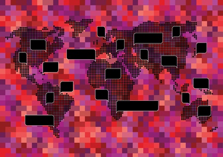 World map knitted mosaic with colorful speech bubbles illustration background vectorのイラスト素材
