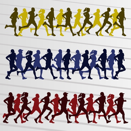 Marathon runners colorful silhouettes background illustrationのイラスト素材