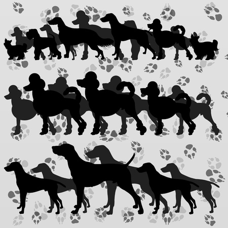 Dogs and dog footprints silhouettes illustration collection background vectorのイラスト素材