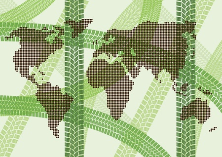 Ecology energy tire footprint world map concept illustration background vectorのイラスト素材
