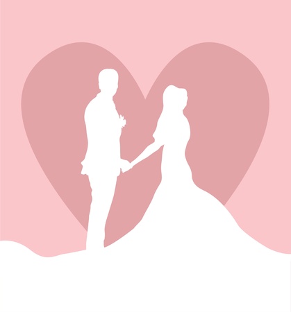 Wedding card with man, women and heart backgroundのイラスト素材
