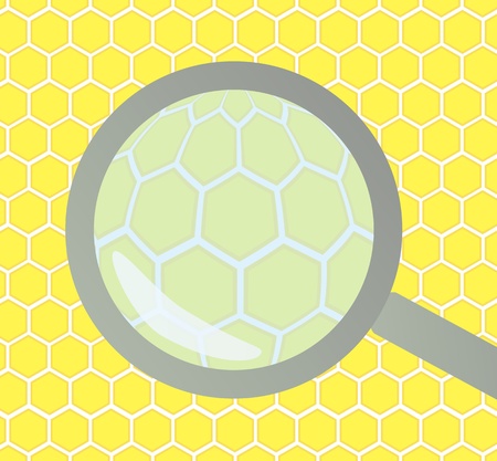 Honeycomb under magnifying glass background for poster