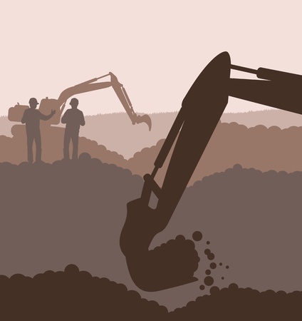 Excavator loader at construction site with raised bucket backgroundのイラスト素材