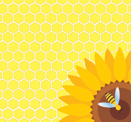 Bee on sunflower and honeycomb backgroundのイラスト素材