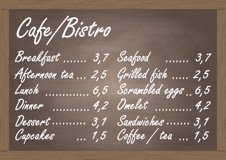 Cafe or bistro food menu chalkboard background illustration のイラスト素材
