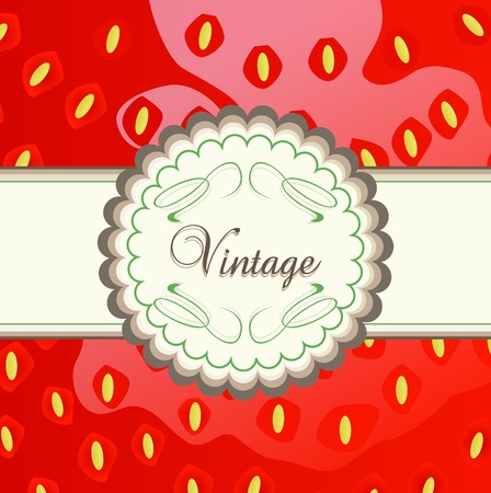 Beautiful and sweet strawberry close-up background with vintage labelのイラスト素材
