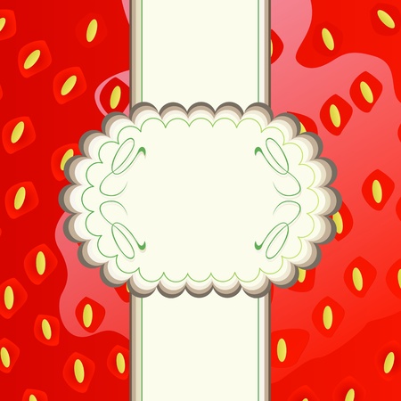 Beautiful and sweet strawberry close-up background with vintage labelのイラスト素材