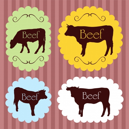 Beef cattle food labels illustration collection backgroundのイラスト素材
