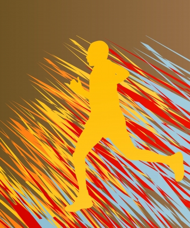 Silhouette of runner vector in front of colorful abstract backgroundのイラスト素材