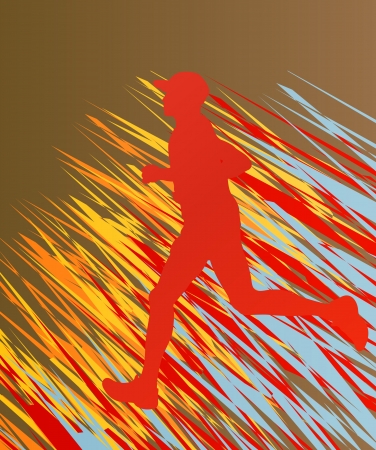 Silhouette of runner vector in front of colorful abstract backgroundのイラスト素材