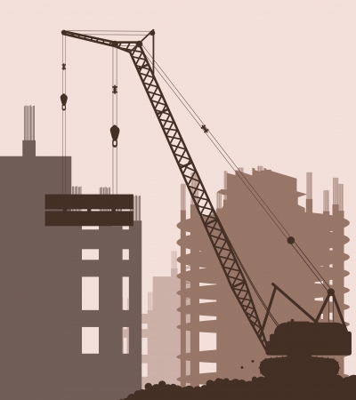 Industrial skyscraper city and crane landscape skyline background illustration vectorのイラスト素材
