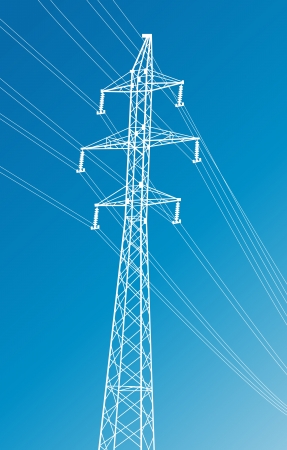 High voltage power lines and pylon vector background for posterのイラスト素材