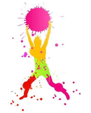 Colorful bright ink splashes and happy person for poster or cardのイラスト素材