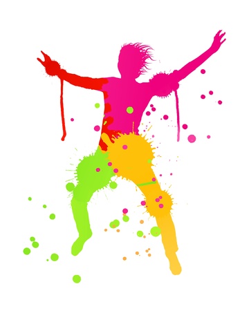 Colorful bright ink splashes and happy person for poster or cardのイラスト素材