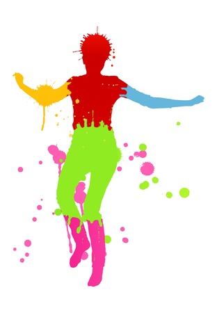 Colorful bright ink splashes and happy person for poster or cardのイラスト素材