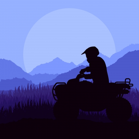 All terrain vehicle motorbike riders in skyscraper city landscape background illustration vectorのイラスト素材