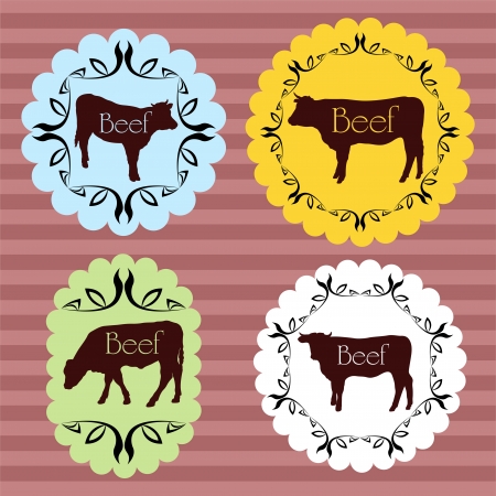 Beef and milk cattle farmers market food labels illustration collection background vectorのイラスト素材