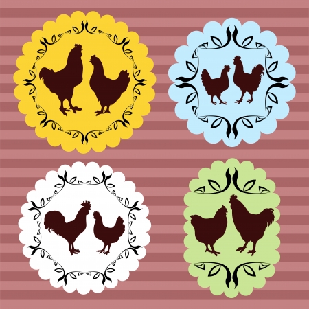 Farm chickens egg and meat labels illustration collection vector backgroundのイラスト素材