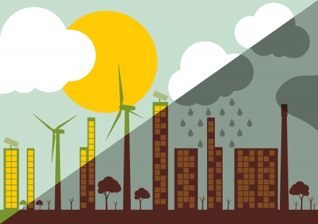Green ecology city illustration against pollution concept background vectorのイラスト素材