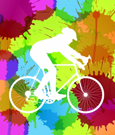 Cyclist with his road bike colorful spots and splash vector backgroundのイラスト素材