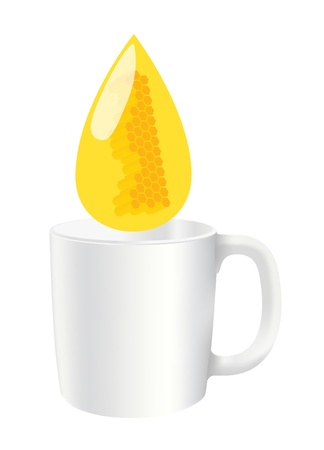 Honey drop with honey combs indise it vector background concept and tea cupのイラスト素材