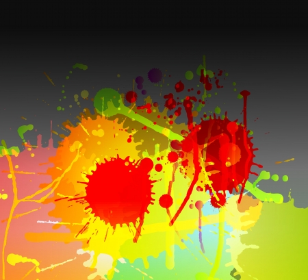 Colorful bright ink splashes on dark background vectorのイラスト素材