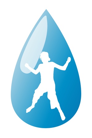 Conceptual happy jumping kid in blue water drop vector backgroundのイラスト素材