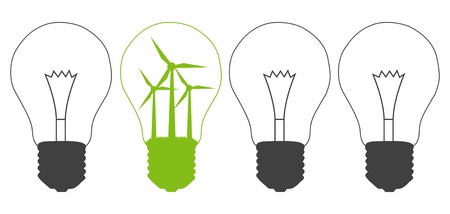 Light bulb and wind mill generator inside  Alternative energy concept vector background against pollutionのイラスト素材