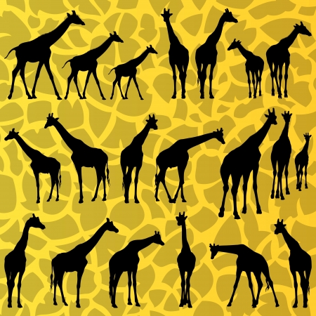 Giraffe detailed silhouettes illustration collection background vectorのイラスト素材