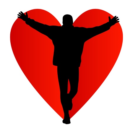 Red heart and man in front of it vector background conceptのイラスト素材