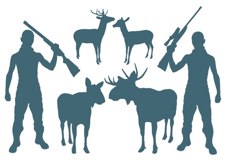 Hunter and deer vector background setのイラスト素材