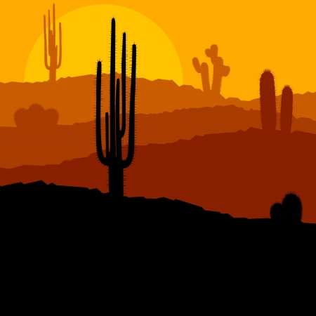 Cactus plants in Mexico desert sunset vector backgroundのイラスト素材