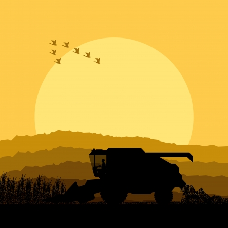 Combine harvesting crop in grain fields background vector illustrationのイラスト素材
