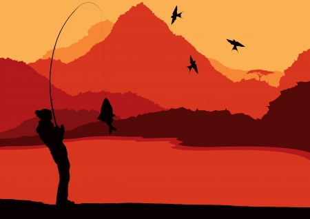Fisherman landscape vector background for posterのイラスト素材